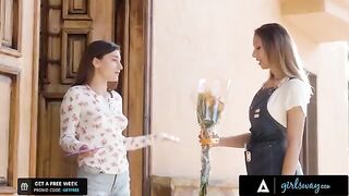 The flower shop owner gets horny and plays with her pussy