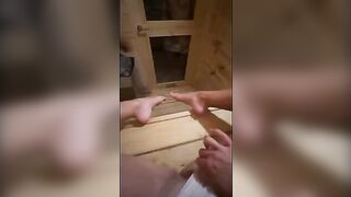 This fat bald guy masturbates in sauna... I went there and sucked him off until he came