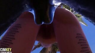 Two girls are being fucked by a huge dick of a monster