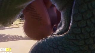 Two girls are being fucked by a huge dick of a monster