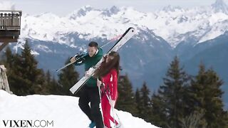 Petite ski bunny has passionate sex with her boyfriend in the Alps