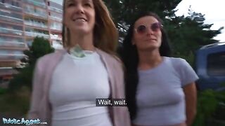 Public Agent finds babes for threesome in basement setup
