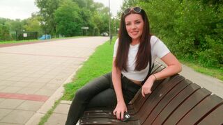 Babe fucked in the park by a stranger with cum in her mouth