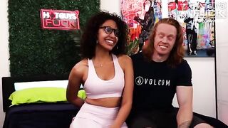 Redhead muscular guy fucked by Latina slut with huge tits