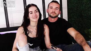 A sexy girl is having fun with a bearded guy who uses a Coke can for stimulation