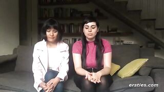 Lesbian beauties fucked by a horny guy with a strap-on