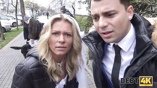 Blonde has sex with a collector before her husband
