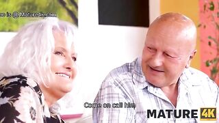 A guy had sex with a hot mature in front of her husband, who didn’t resist