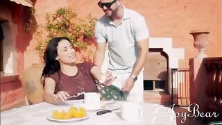 Busty brunette Anissa Kate enjoys a passionate holiday with a well-hung man