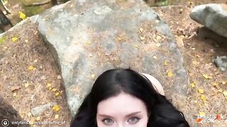 A brunette girl was fucked in public by a guy in the forest
