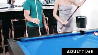 Roommates Paige Owens and Kay Lovely use a stud as a plaything in a steamy pool scene