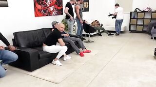 Monika Fox gets fucked by 7 cocks in intense backstage action