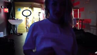 Cute amateur girl Wet Kelly masturbating while watching actors playing, getting wet