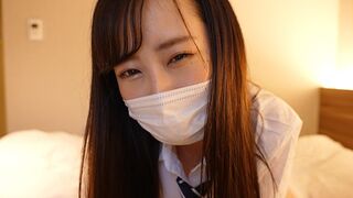 A Japanese girl wearing a sailor suit masturbates the guy’s cock