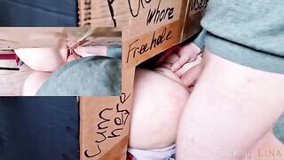 The girl came to the glory hole, got fucked three times and received a creampie