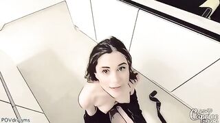 Pervert stepbrother pushed his cock into the mouth of Little Caprice