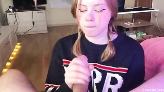 Student girl gently sucks and loves cum, just like a pro
