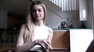 The stepfather gave the tiny stepdaughter a blowjob lesson
