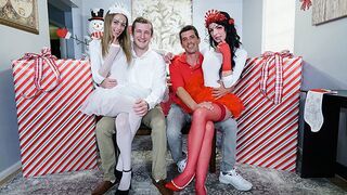 Two cute stepdaughters, Kyler Quinn and Alice Pink, in a festive costume swap