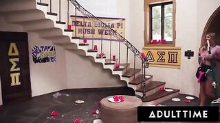 Busty housekeeper gets fucked hard by a group of horny college guys in a wild scene