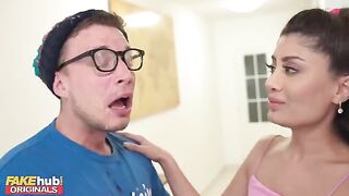 British Indian babe masturbates and cum on her glasses, licking it