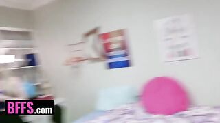 Two college roommates fuck with hot girls in a steamy orgy