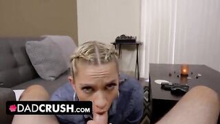 A stepdaughter with a sexy body draws her stepfather's cock in POV style
