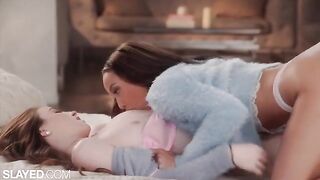 Two skinny and hot girlfriends enjoy sensual lesbian sex in a steamy scene
