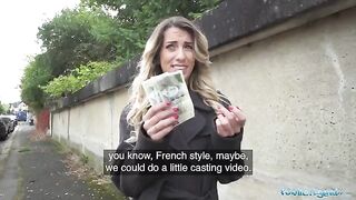 A hot French teacher is being fucked in public by a stranger for cash