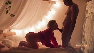 A blonde has a warm sex at home with her partner
