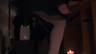Footjob with white stockings, ending with a big cum shot