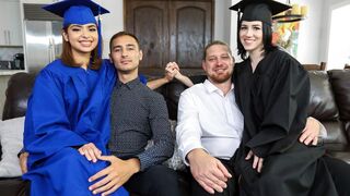 Step dad celebrates graduation with Hazel Heart and Remi Jones in a steamy scene