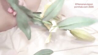 Bukkake and flowers in the ass of a cute girl in a floral dress
