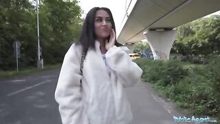 Petite teen nearly gets hit by a taxi, saved by Public Agent’s cash offer