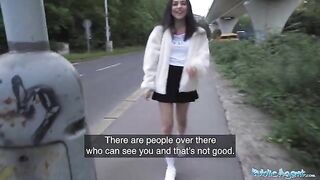 Petite teen nearly gets hit by a taxi, saved by Public Agent’s cash offer