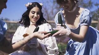A short time ago, three beautiful girls shared a passionate outdoor encounter