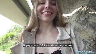 A cute young long haired Ukrainian has sex with a stranger for money outdoors