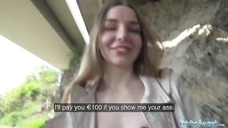 A cute young long haired Ukrainian has sex with a stranger for money outdoors