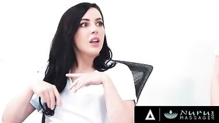 A beautiful brunette, Whitney Wright, and her colleague get fucked by their friend