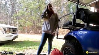 The mechanic managed to get lucky with a busty blonde babe, Bailey Brooke, on the roadside