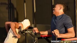 Kay Carter fucked by two black guys in the gym, her husband watched