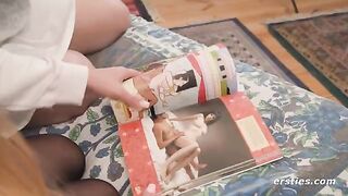 Lesbian beauties study Kama Sutra before enjoying each other’s beautiful bodies