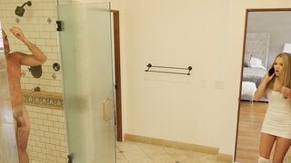 Athena sneaks into the shower with her stepfather in a thrilling spyfam scene