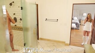 Athena sneaks into the shower with her stepfather in a thrilling spyfam scene