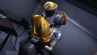 Futanari Atomic Hearth Ballerinas scene with intense, robot-themed action