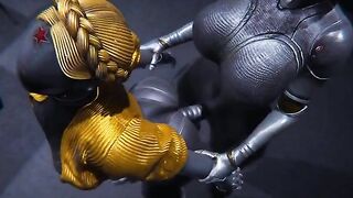 Futanari Atomic Hearth Ballerinas scene with intense, robot-themed action