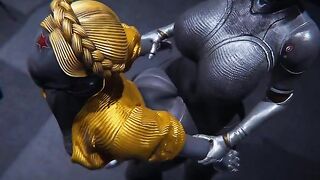 Futanari Atomic Hearth Ballerinas scene with intense, robot-themed action