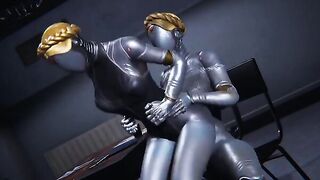 Futanari Atomic Hearth Ballerinas scene with intense, robot-themed action