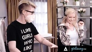 Scissoring with an Asian hottie and a blonde in an intense session