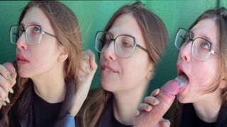 Public blowjob with a cute 18-year-old Russian schoolgirl in 60fps